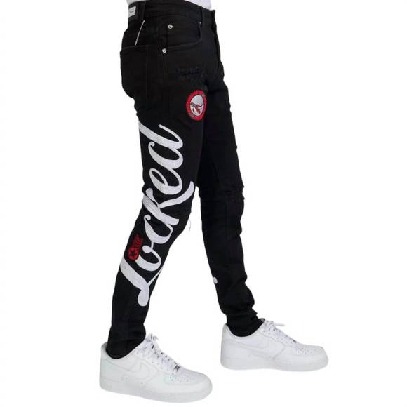 NEW LOCKED + LOADED chain stitch denim jean in black/white - Picture 4 of 5